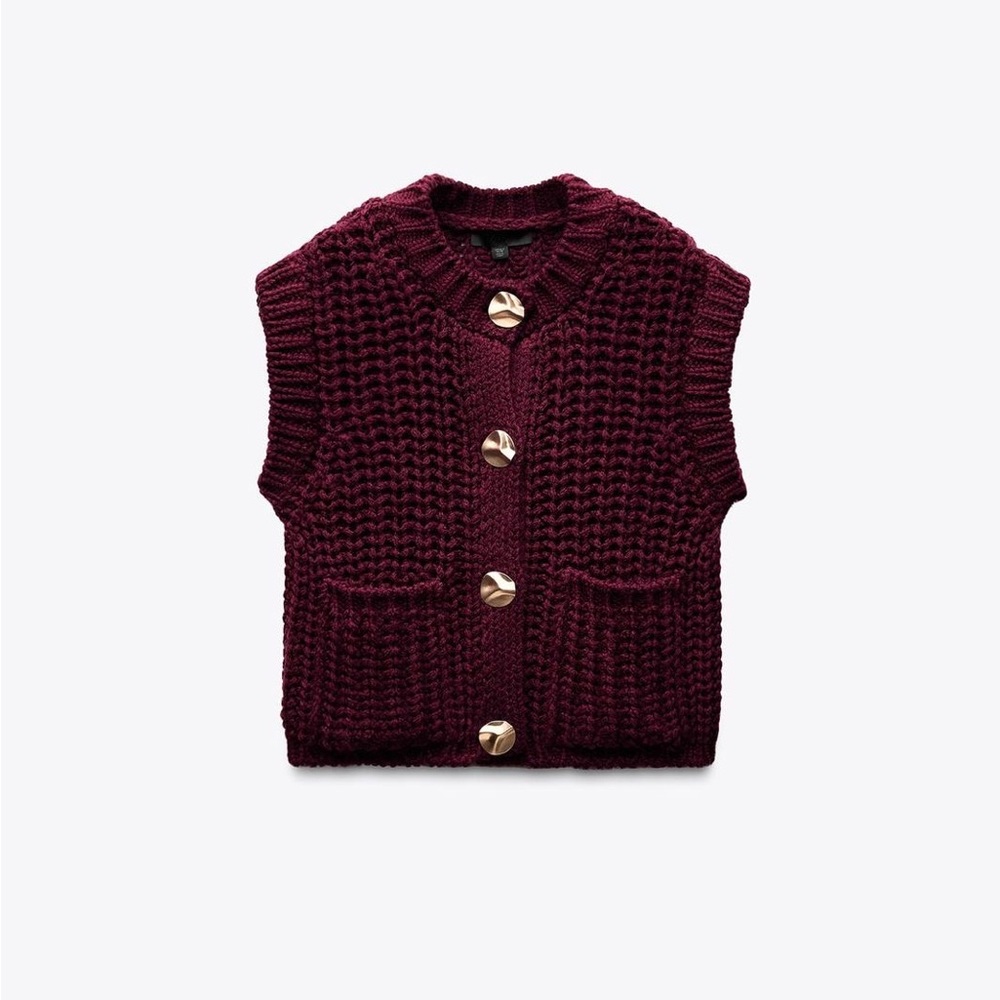 Zara Maroon Knit Vest with Gold Accents